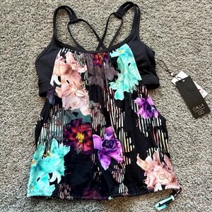 Calia Carrie Underwood Tankini Swim Top Small Floral Botanical Garden NWT